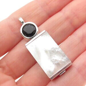 ELLE 925 Sterling Silver Vintage Real MOP Black Onyx Ruby Charm Pendant